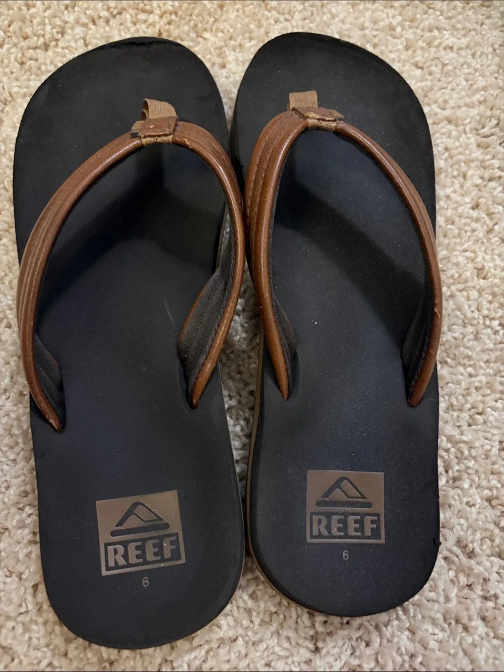Reef boys Brown Strap Flip Flops with Black Footbed